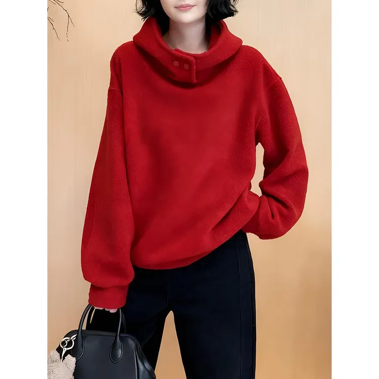 欧尼 红色连帽加厚卫衣女2025新款秋冬保暖显瘦慵懒宽松百搭上衣