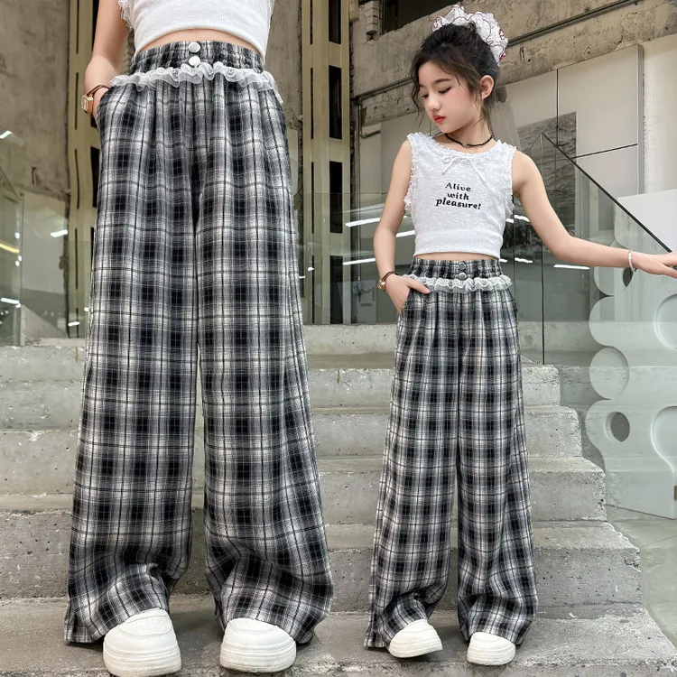 女童格子裤夏季薄款儿童裤子洋气夏款休闲裤夏装阔腿裤中大童女孩