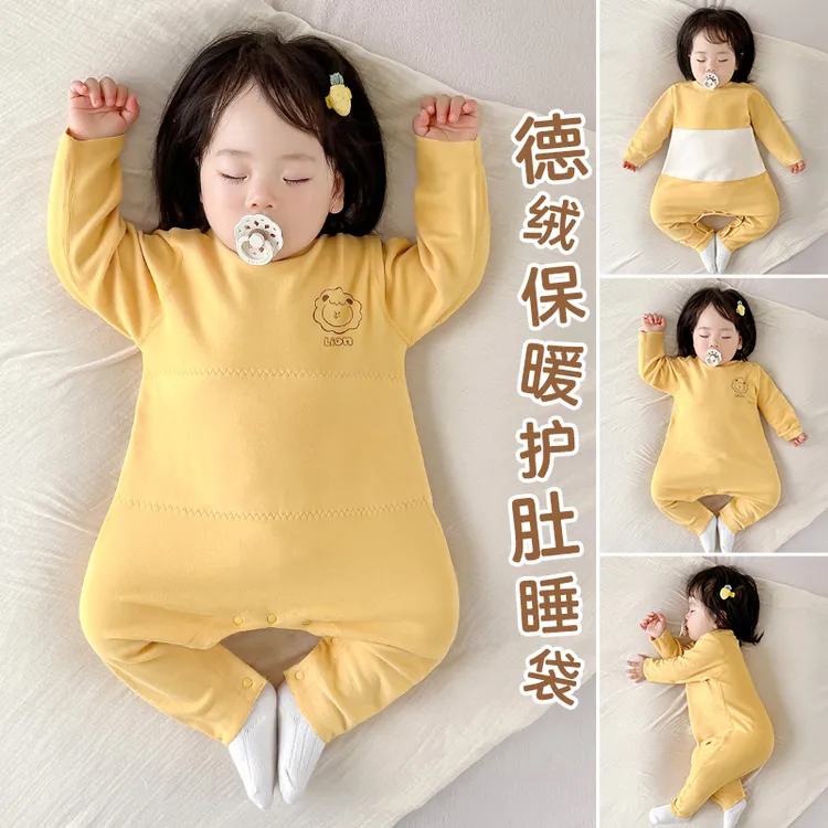 婴儿德绒连体衣秋冬季新生儿长袖男女宝宝打底保暖贴身睡衣家居服