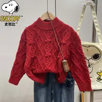 Snoopy/史努比儿童秋冬男童女童洋气加厚套头红色毛衣大童男孩潮