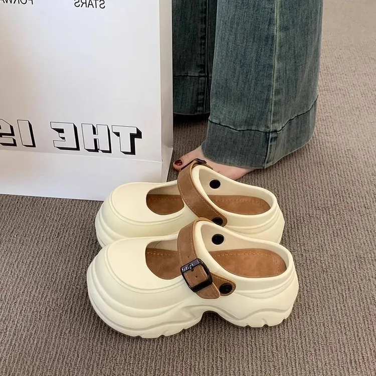 包头半拖鞋女夏外穿2025新款高级感松糕厚底增高一脚蹬两穿凉鞋拖