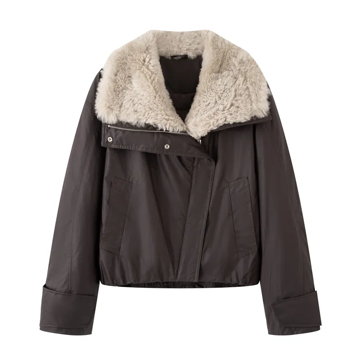 艾家商场同款2025年冬季新款大翻领毛领羽绒服外套女004163