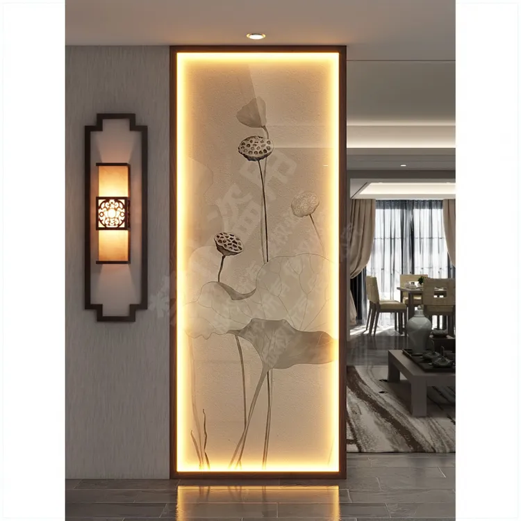 客厅装饰灯遮挡玄关进门简约现代入户带隔断木格栅新实屏风中式