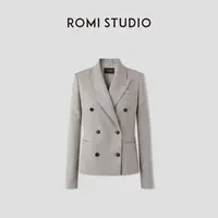 ROMI STUDIO“复古端庄”羊毛混纺柔软翻驳领双排扣西装 RWCSWD3798