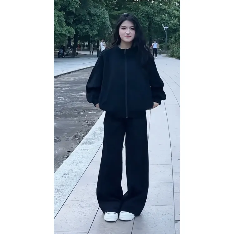 YOO[盐系少女]慵懒风立领开衫卫衣休闲运动两件套922一