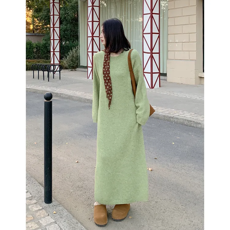 PRASE·噜【松茶可可】微胖显瘦绵羊毛长款套头毛织连衣裙女PR510C52