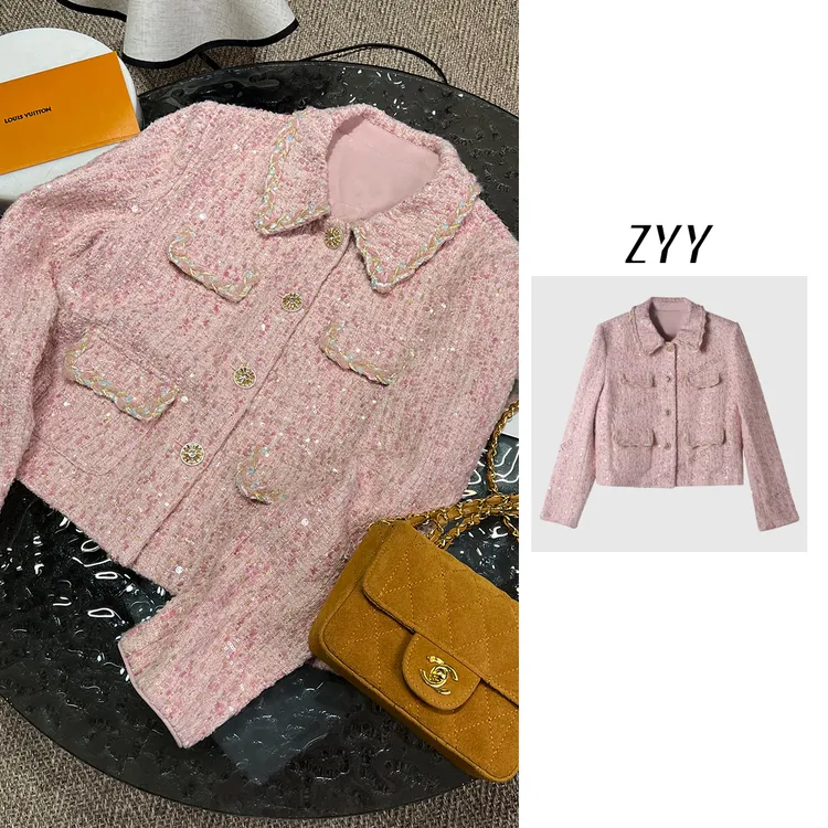 ZYY【暖绒拾秋】2025/S新品织片编制粗花呢香风短外套X25QDWT04012