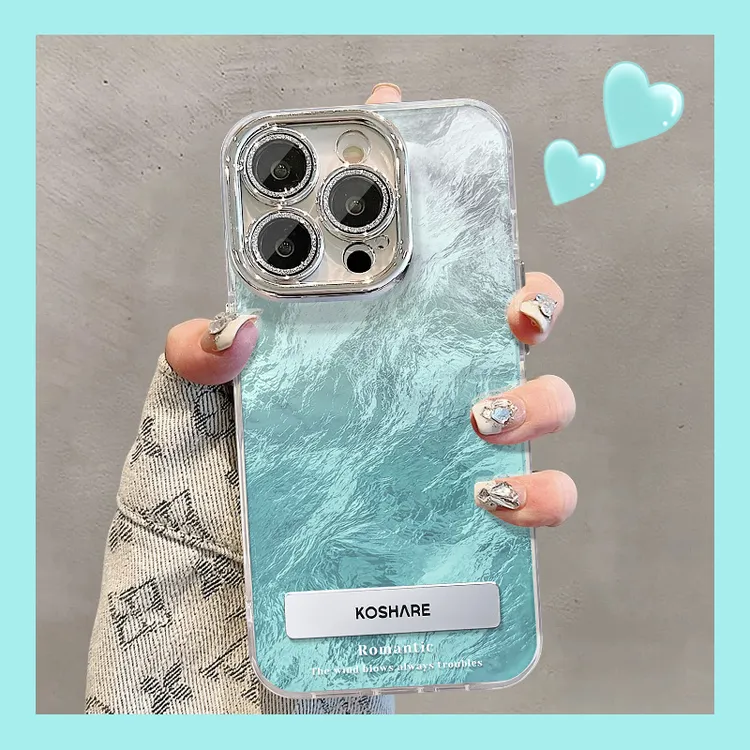 冰蓝渐变适用苹果17华为vivo/oppo小米iPhone16精孔冰川纹手机壳