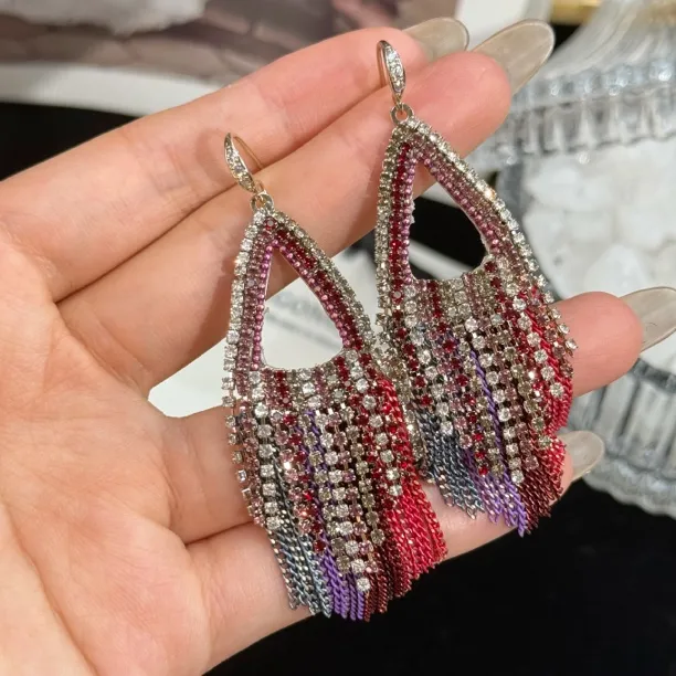 铜合金耳饰 气质A280法式镶嵌优雅精致百搭重工复古高级流苏耳环