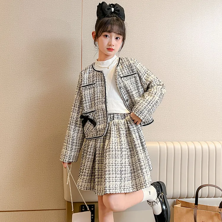 女童新款小香风套装2025秋季中大童学院风两件套韩版休闲格子秋装