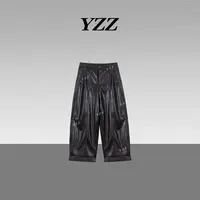 YZZ“云朵裤”复古休闲时尚休闲宽松直筒衣橱必备皮裤 680322