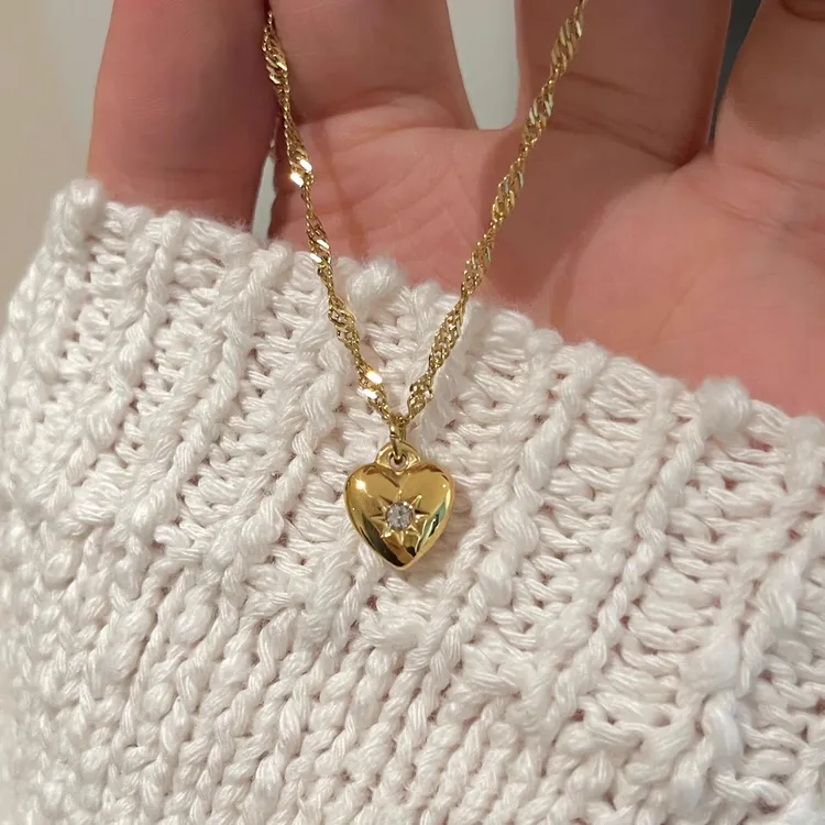 钛钢项链 金闪闪满天星爱心锁骨链项链叠戴欧美钛钢不掉色项链