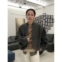 Y【叭哒不惑】叙事 棉复古华夫格长袖外套V领宽松百搭上衣