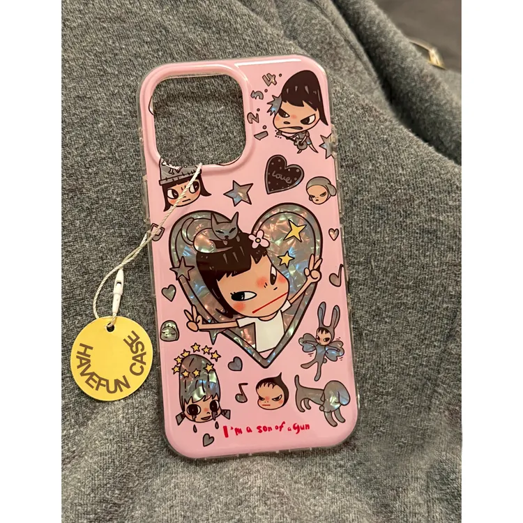 雅天立贝母镭射奈良美智适用苹果16promax手机壳iPhone17涂鸦15新