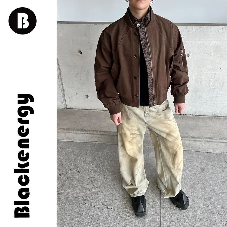 老钱风立领外套男士春秋季宽松重磅拼接豹纹飞行员夹克国潮boxy