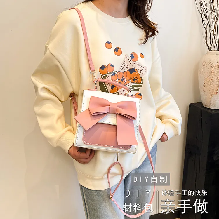 双肩包女新款手工包DIY手提韩版蝴蝶结书包轻便旅行背包材料包潮