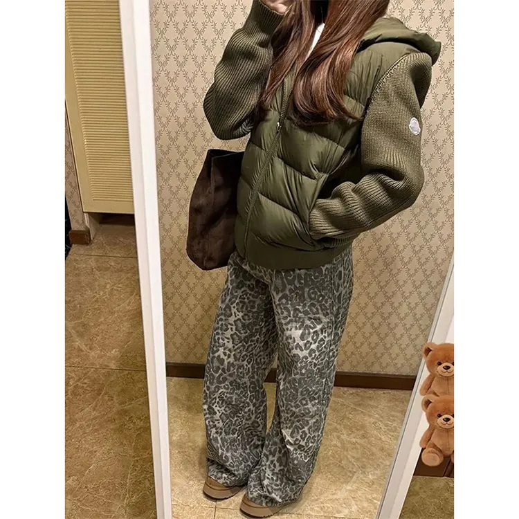 韩系高级感针织拼接立领棉服外套女冬季新款修身保暖面包服棉衣潮