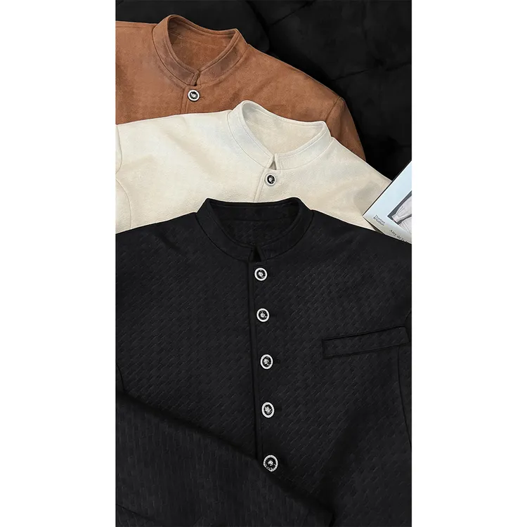 龙叨叨秋季新款潮流复古高级感格纹立领夹克外套宽松长裤套装