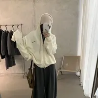 lovely@m3689 韩系简约百搭刺绣拉链连帽外套 12-19