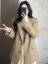 卡其色西装外套女2025新款气质早秋高级感百搭韩系显瘦西服潮