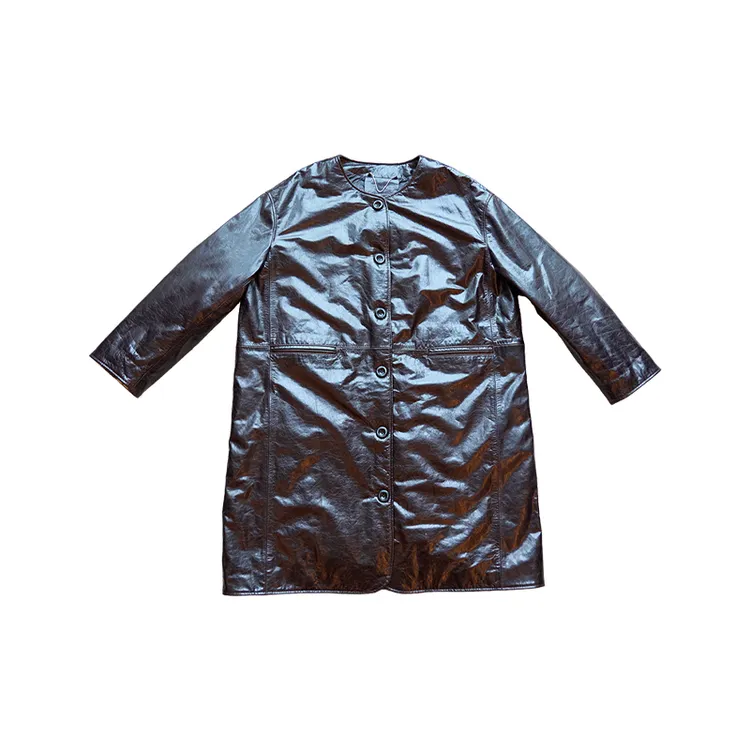 【U.M】翡翠油蜡头层牛皮圆领新国标90白鹅绒中长保暖羽绒服