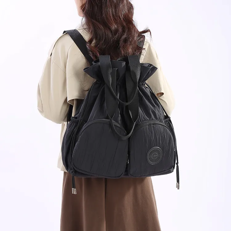 时尚休闲百搭防水轻便肩包肩包女士户外运动纯色韩版ins双肩包03