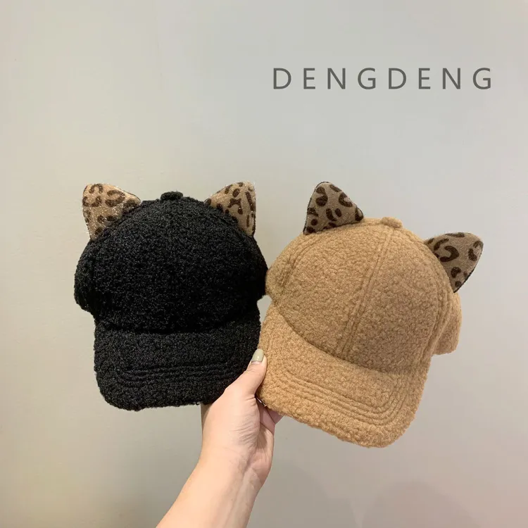 儿童帽子秋冬季可爱猫耳朵男女童鸭舌帽潮百搭羊羔毛棒球帽休闲帽