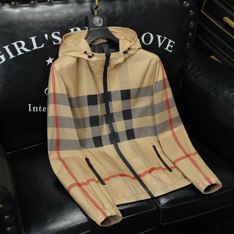 Tispair轻奢高端潮牌格子印花外套男春秋季新款修身连帽薄款夹克