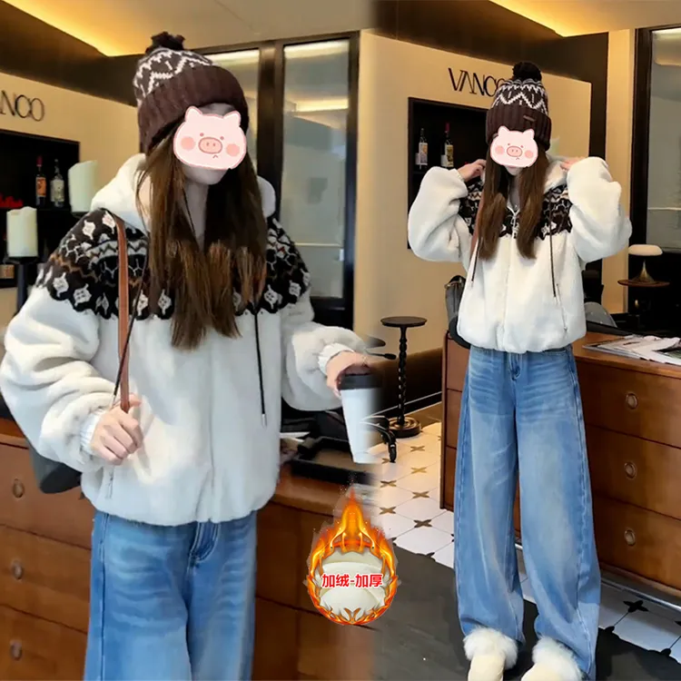 2025年冬季新款穿搭一整套时尚百搭设计外套搭配加绒牛仔裤两件套