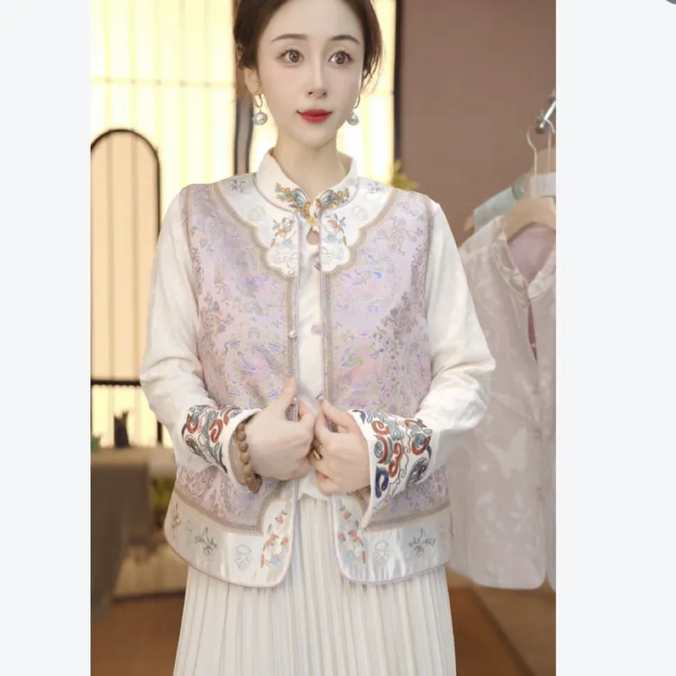 双面穿秋季新款中国风百搭上衣立领复古锦绣马甲085