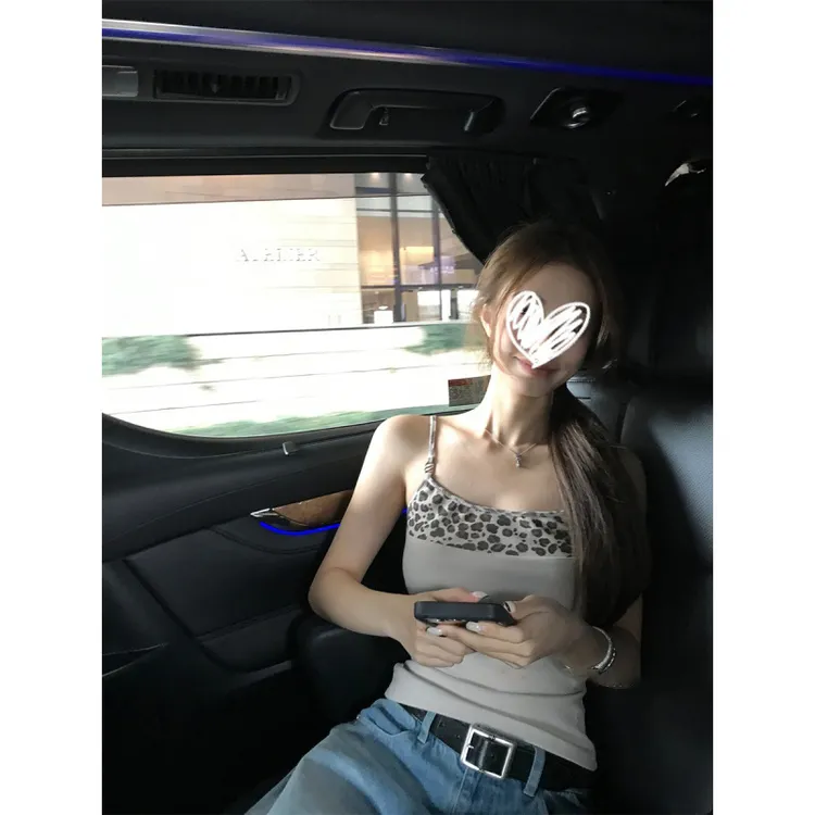 YIDENG2025年夏季新款修身显瘦纯欲性感辣妹子豹纹拼接吊带女上衣