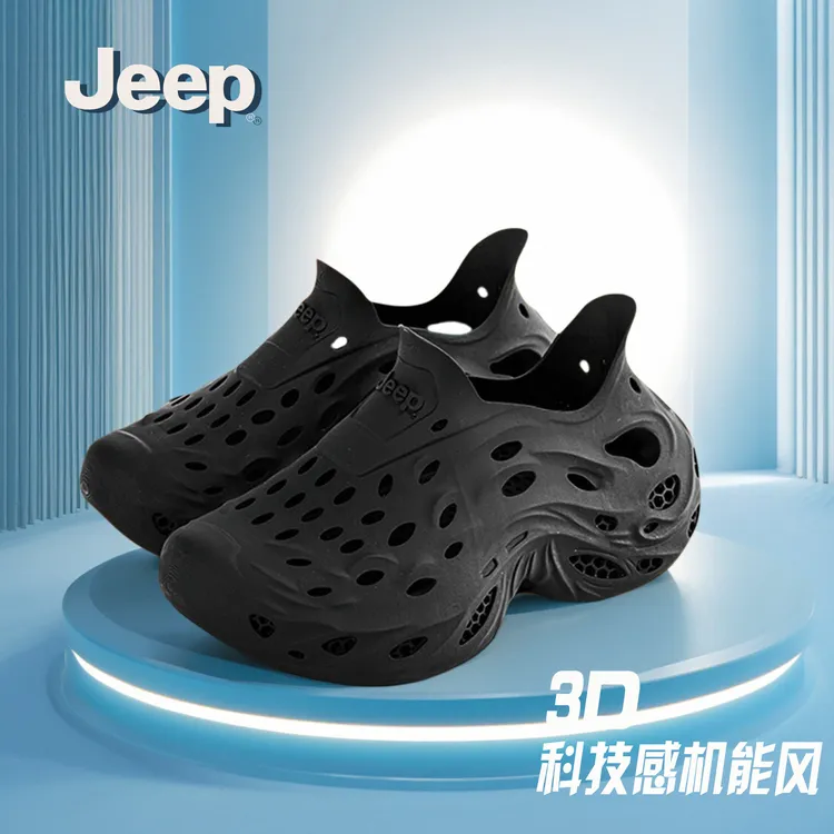  JEEP/3D打印鞋减震防滑轻便情侣运动洞洞鞋休闲时尚透气凉鞋厚底
