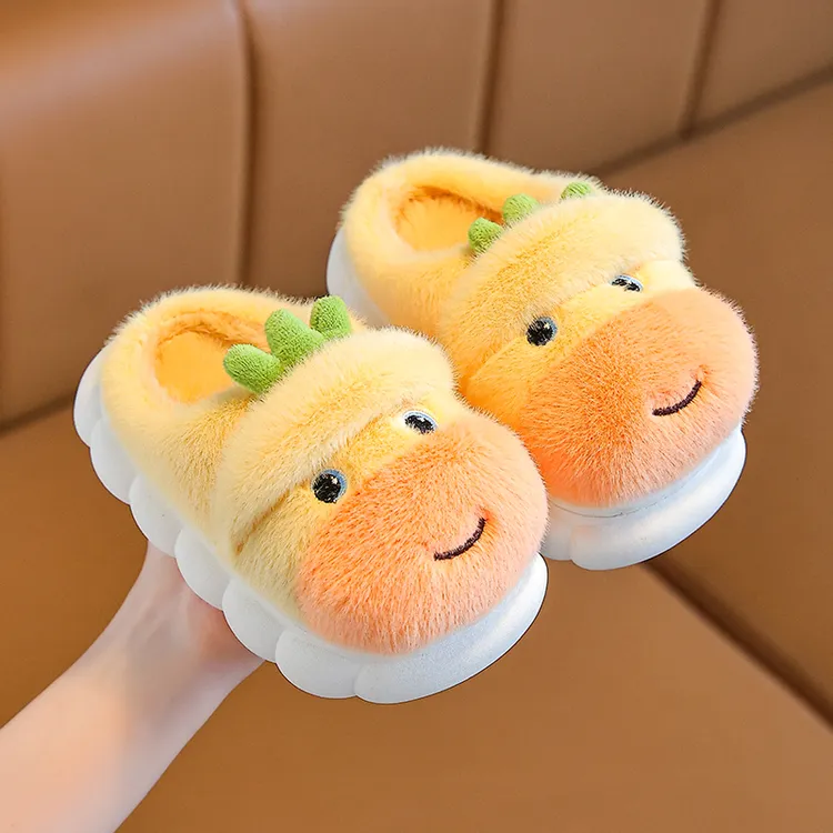 儿童棉拖鞋水豚噜噜男女童小孩宝宝居家毛毛拖鞋冬天卡通厚底棉鞋