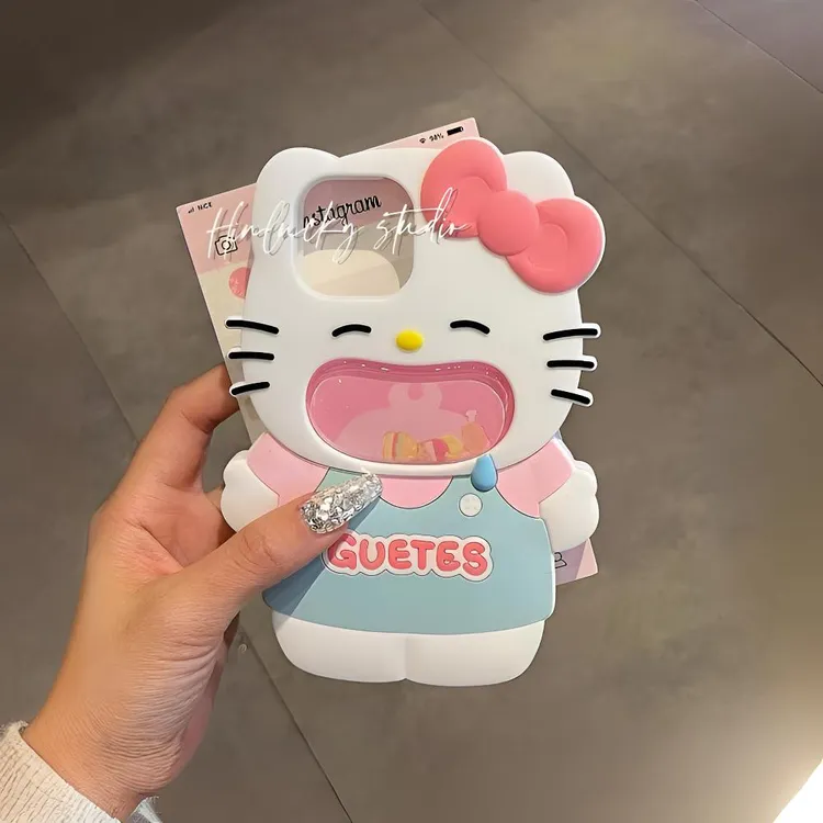 呆萌卡通解压捏捏KT猫适用苹果14手机壳iphone16promax新款15可爱