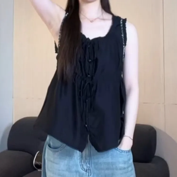 夏日呼吸感 系带抽绳设计感无袖背心LK2504680