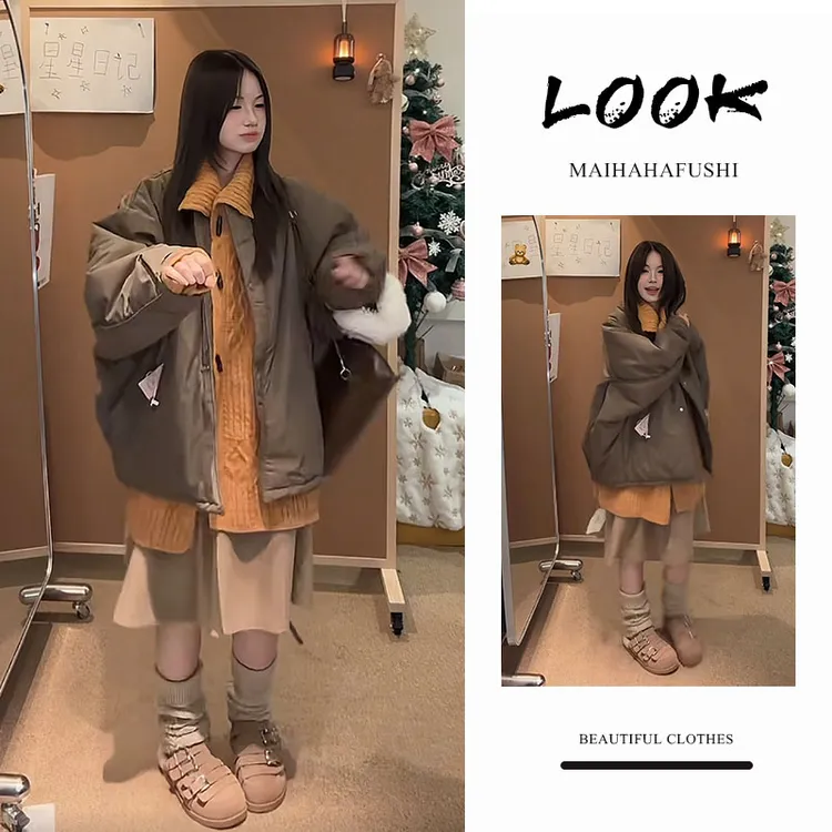 冬季一整套女装2025新款韩版宽松外套针织开衫毛衣半身裙三件套装