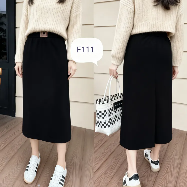 小E  神裙 开叉F111垂坠感半身裙秋冬季休闲中长款遮胯显瘦直筒裙
