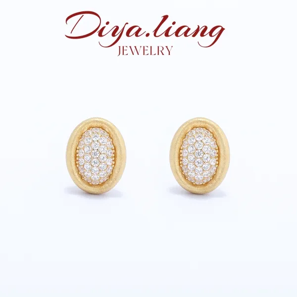 925银耳饰 梁雅帝新品【许愿池】满钻豪镶椭圆中古轻奢气质纯银耳饰