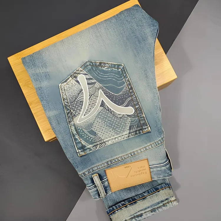 【JJ】2024欧货高端薄款刺绣牛仔裤男士修身小脚轻奢百搭弹力休闲裤