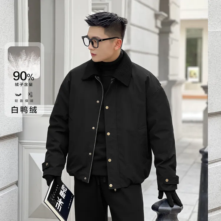 二十二号穿搭【美式硬汉羽绒服】90白鸭绒针织翻领保暖羽绒外套复古