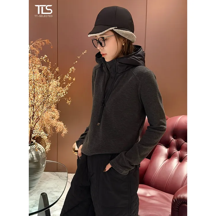 TT【叠穿王】新疆长绒棉双层夹棉纯色保暖舒适半拉链连帽卫衣WY5022