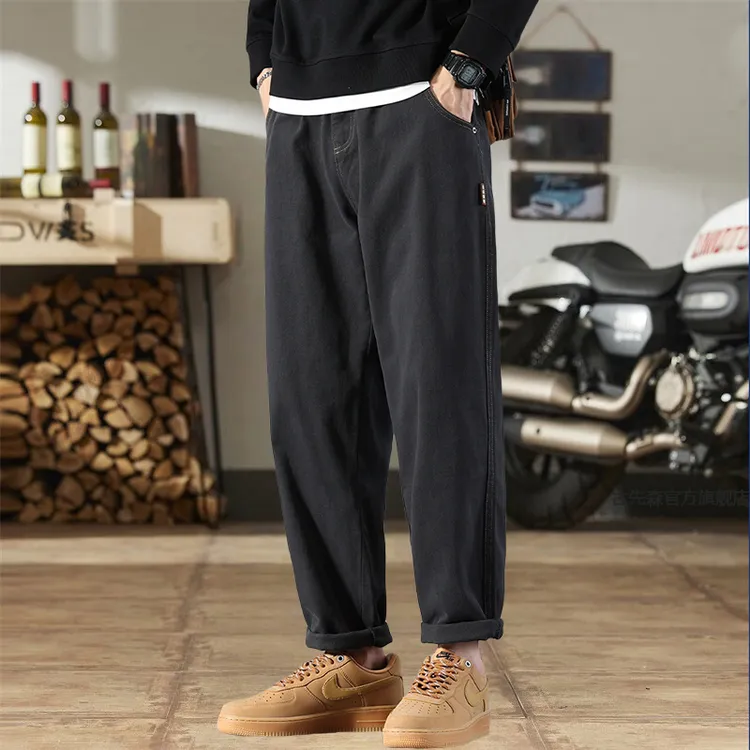 美式高端休闲裤男秋冬加绒宽松锥形裤子男潮流直筒裤大码百搭长裤