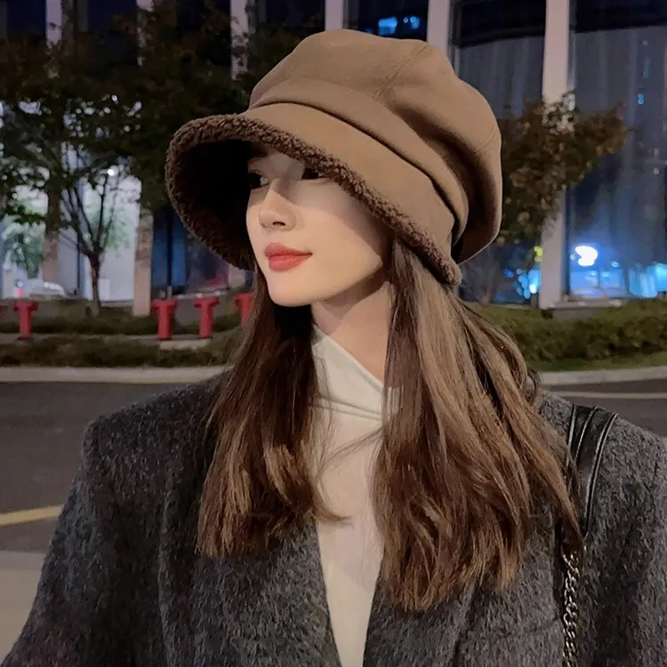 大头围显脸小渔夫帽保暖2025款帽子女秋冬护耳加厚绒八角贝雷帽