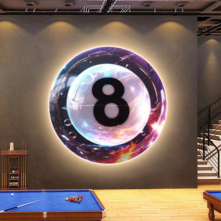 led发光挂画创意黑八台球厅装饰画桌球室墙面装饰台球厅氛围灯