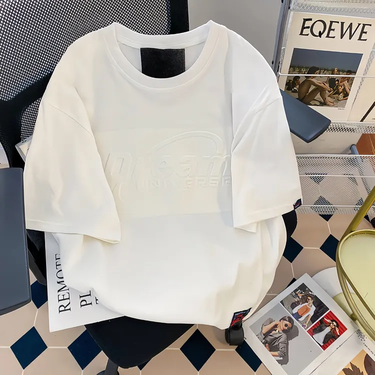 夏季美式潮牌立体字母短袖T恤男女oversize宽松大码300斤情侣上衣