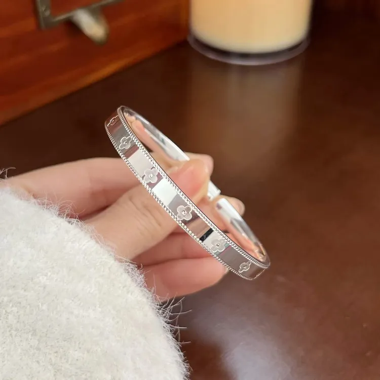 足银手镯 足银999光面万花筒银手镯女实心开口银镯子