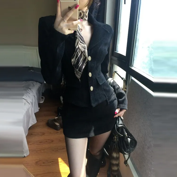 小个子香风2025气质穿搭套装短裙黑色西装连衣裙子女装早秋季H245