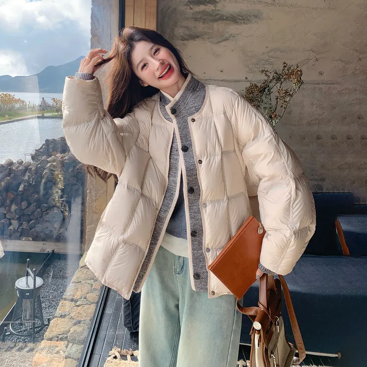 巨好看时尚针织拼接保暖羽绒服女冬季2025年新款洋气90白鸭绒外套