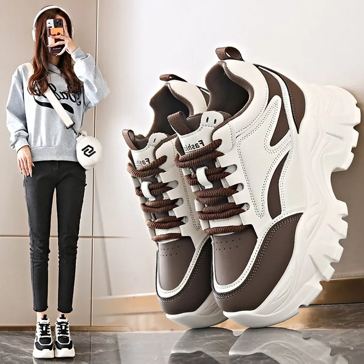 内增高女鞋2024新款小个子秋季厚底老爹休闲运动鞋增高8cm松糕底