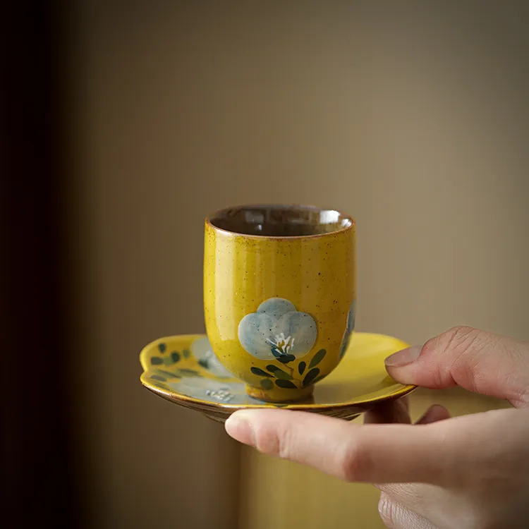 予迟器【山茶花杯】手绘陶瓷茶杯釉下彩主人杯中式品茗杯功夫茶具